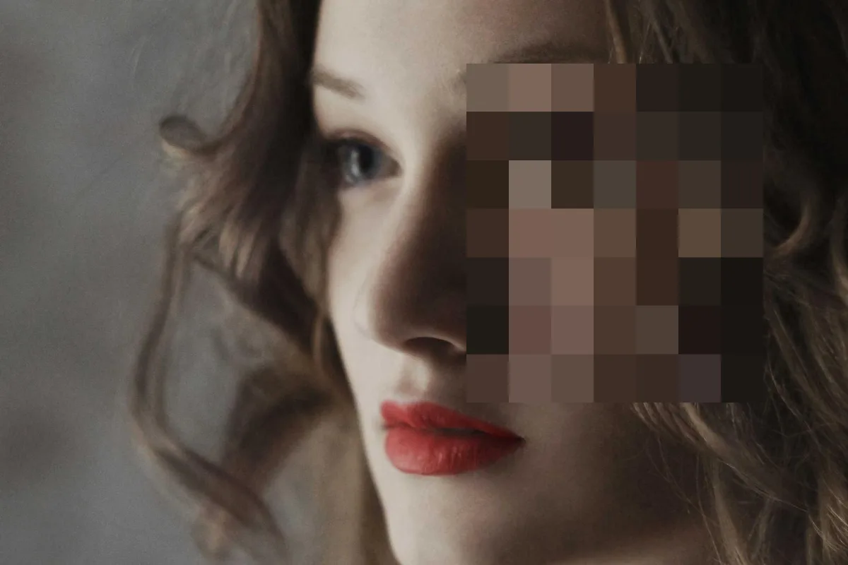 After: Face pixelated · rest untouched